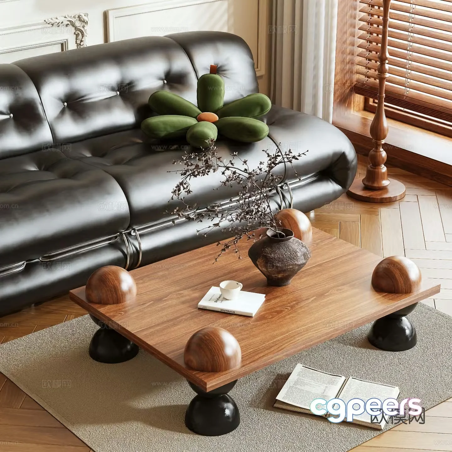 Medieval style coffee table solid wood coffee table 3d model