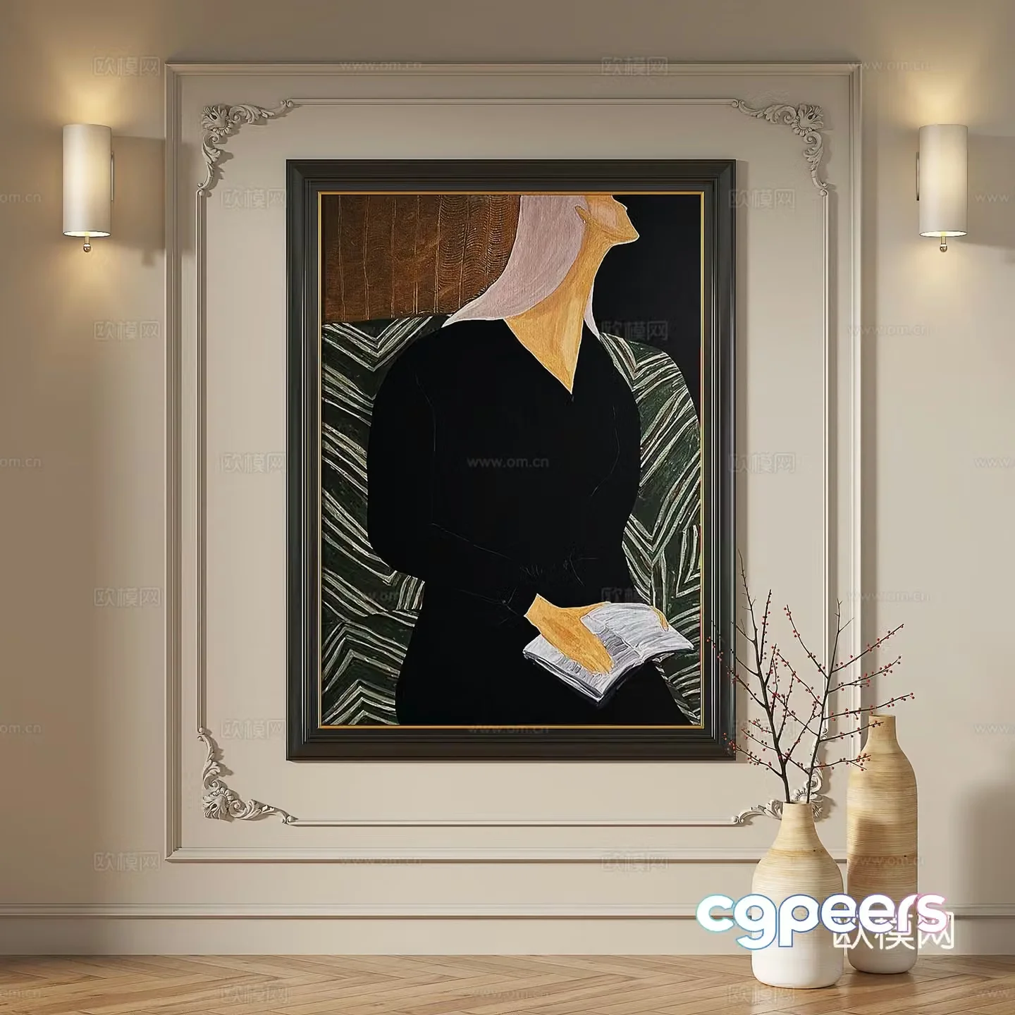French retro modern European medieval abstract simple light luxury decorative painting 3d model