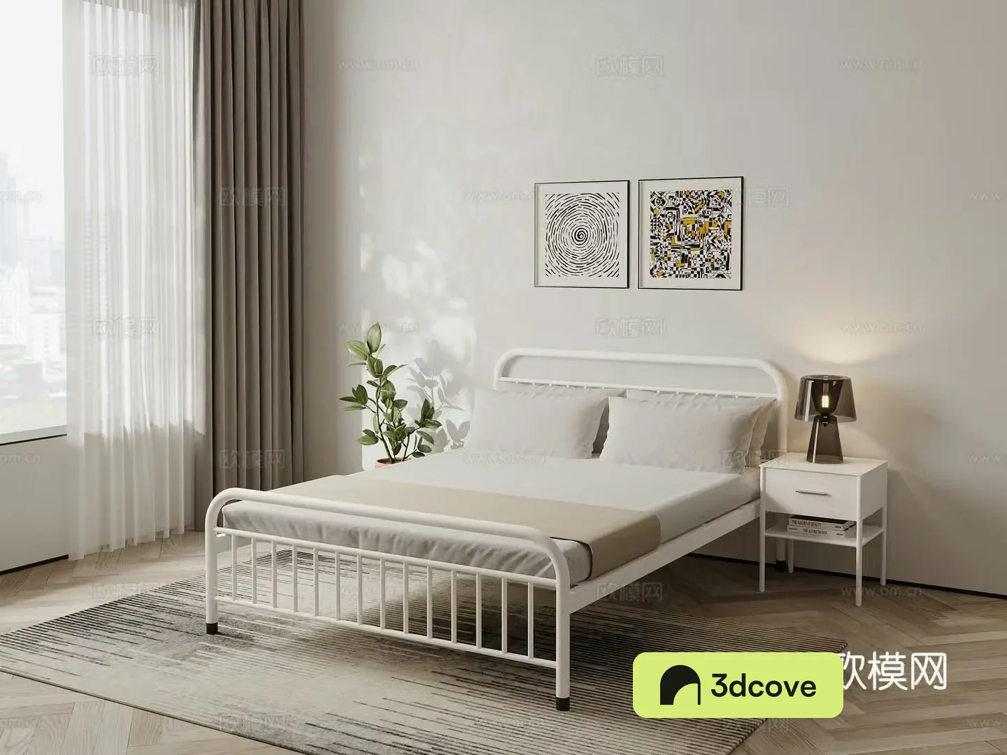 Modern double bed iron frame bed