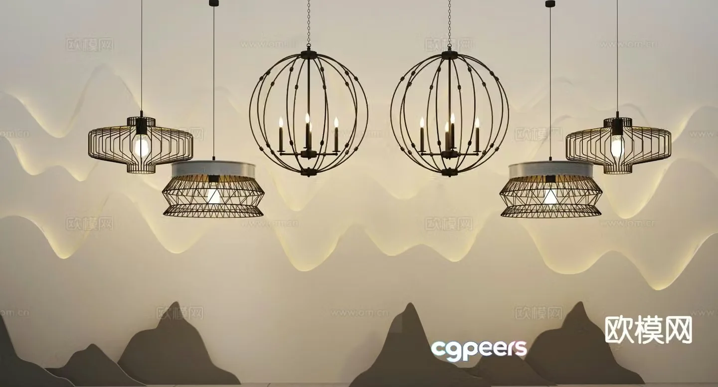 New Chinese style chandelier wrought iron chandelier 3d model
