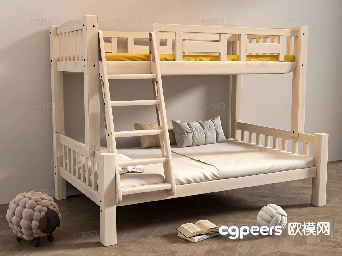 Log style children’s bed bunk bed 3D model