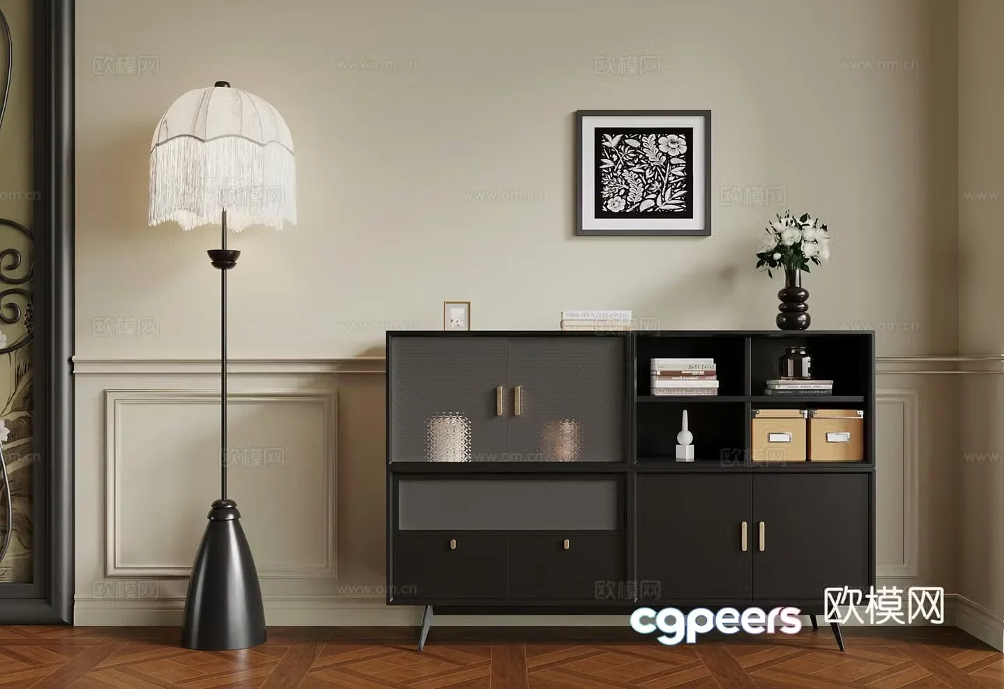 16 French entrance cabinet floor lamp hanging painting 3D model