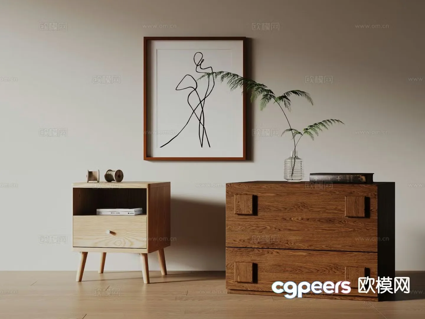 New Chinese style bedside table 3d model