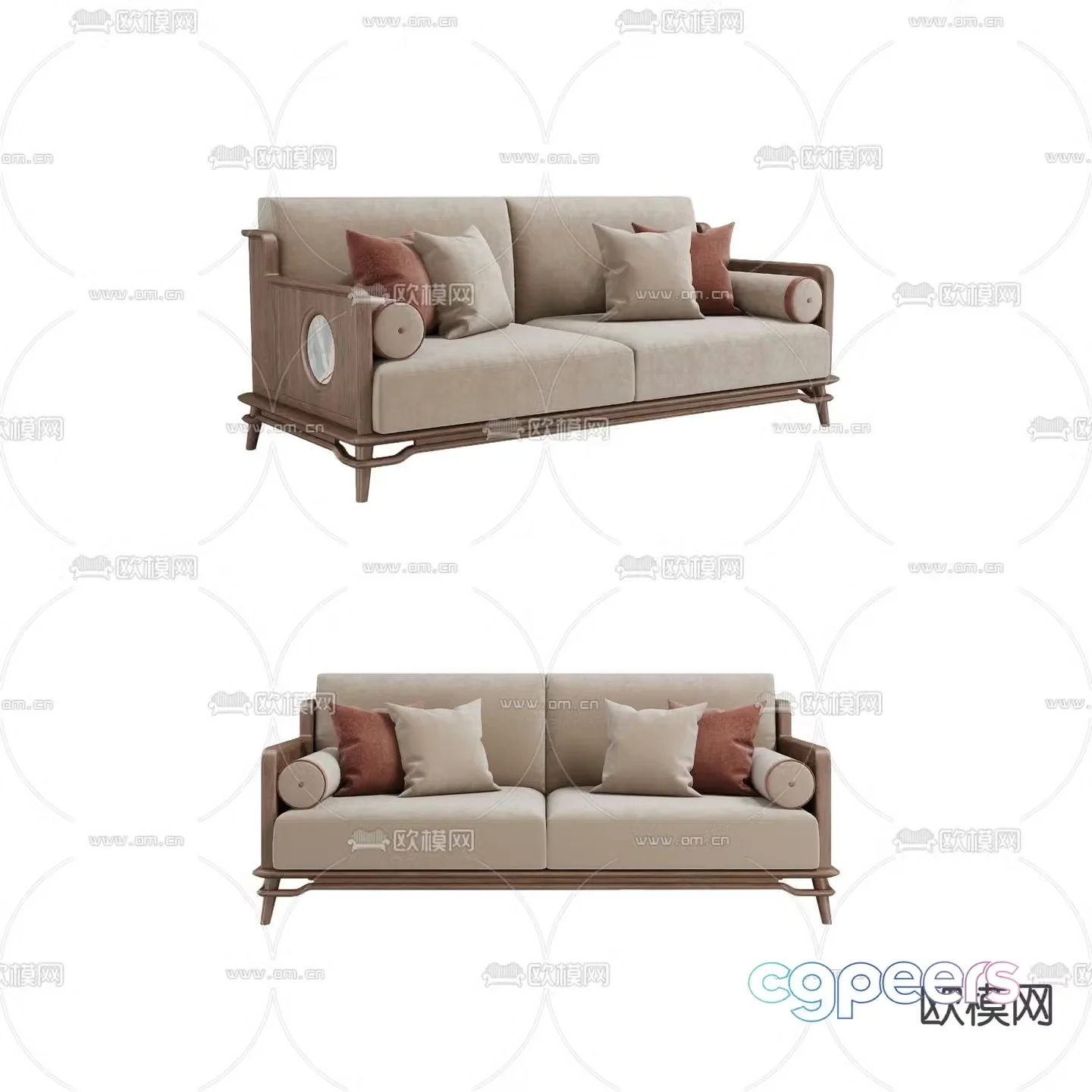 New Chinese style sofa double sofa 3d model