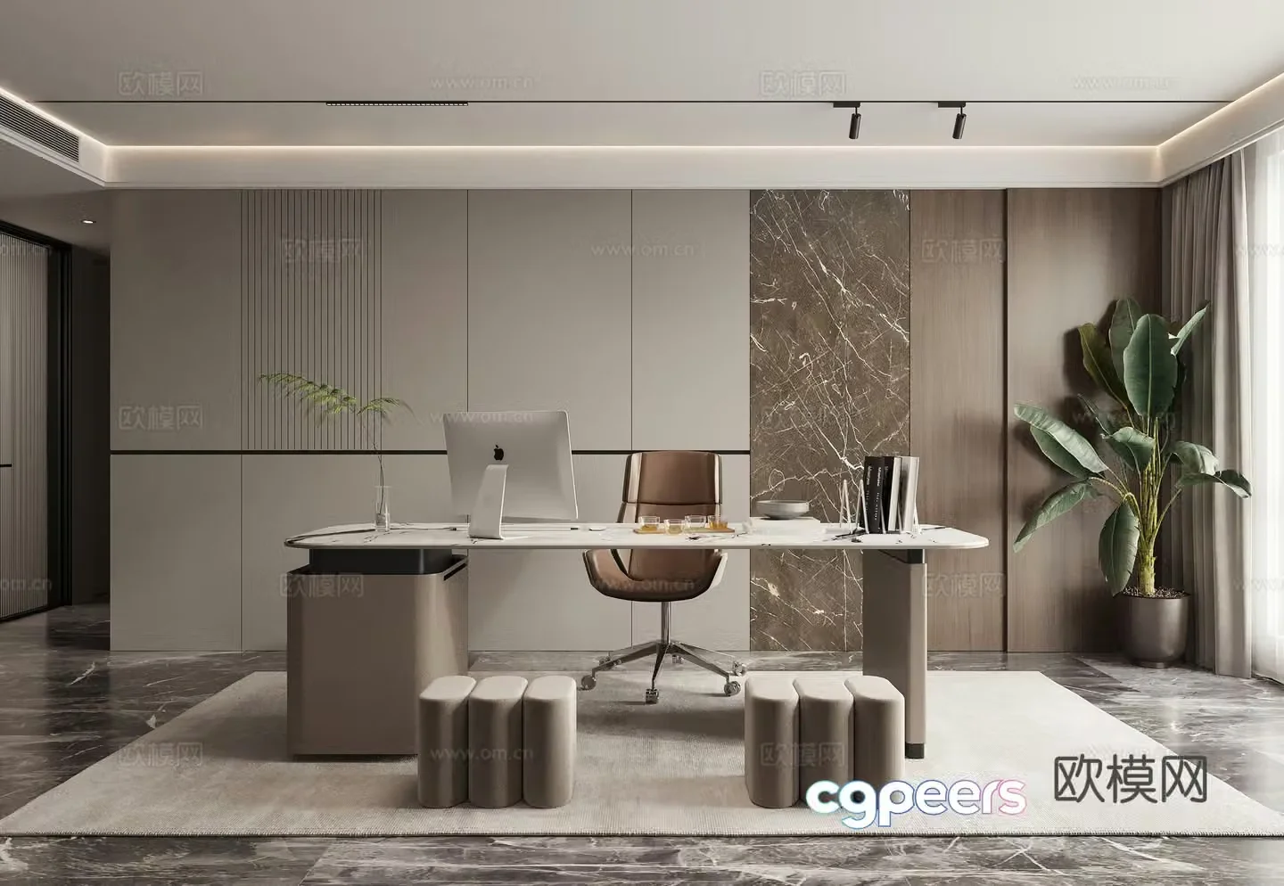 Modern desk study 3d model