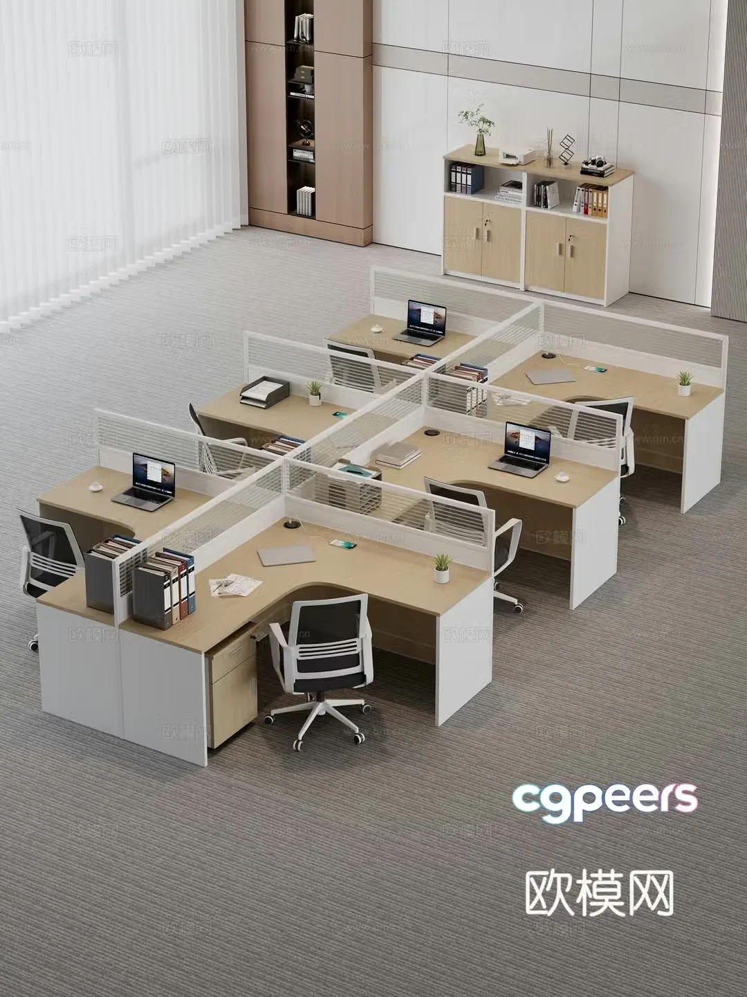 Modern office desk chair employee desk staff desk screen slot public office area 3D model