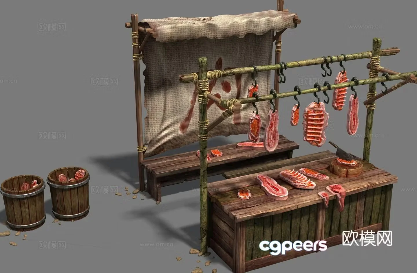 New Chinese market meat stall 3d model