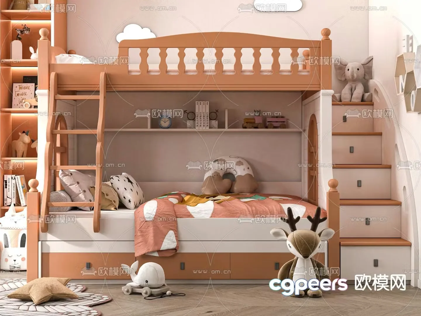 Children’s bed bunk bed loft bed 3d model