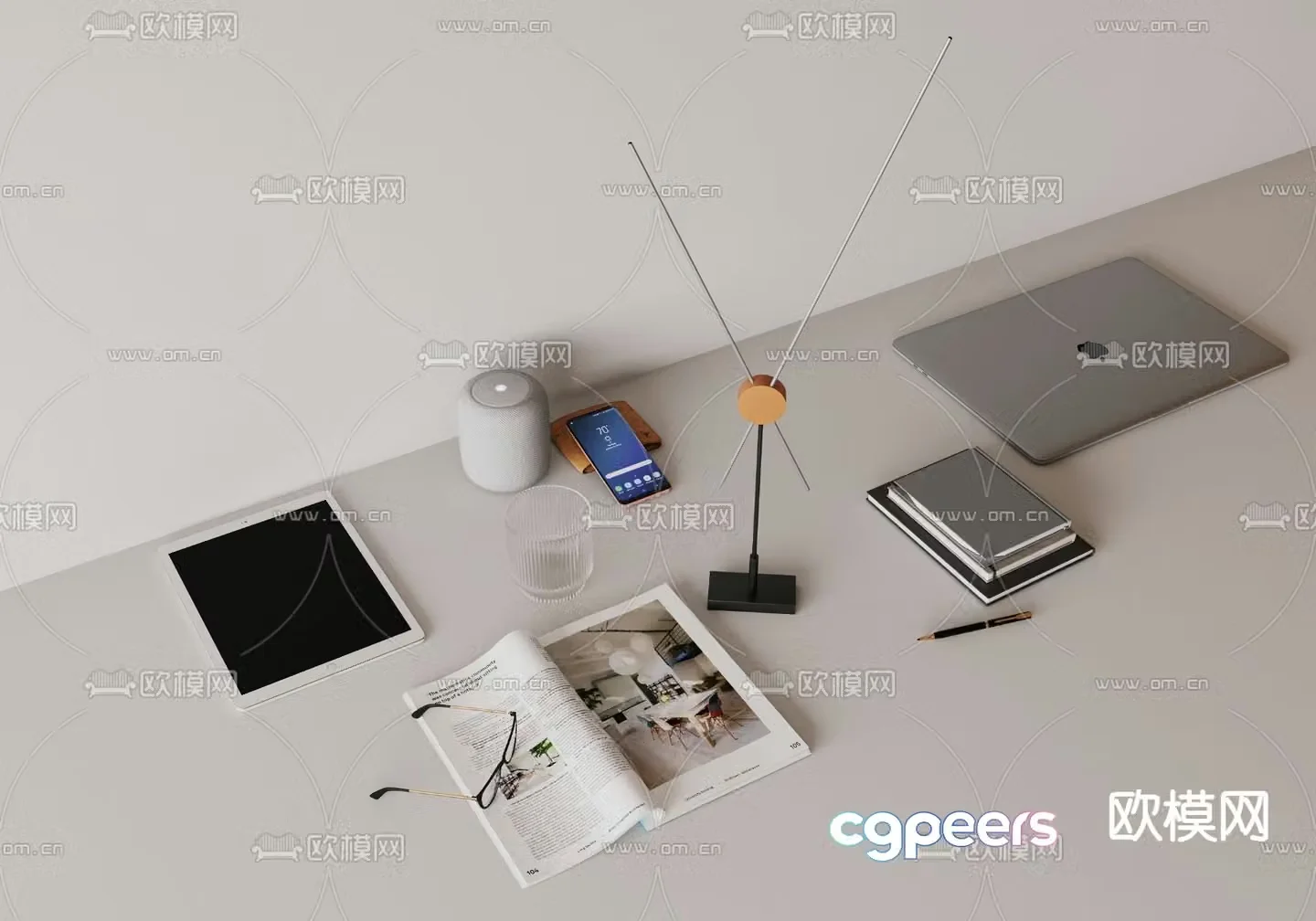 Desktop accessories magazine notebook tablet 3d model