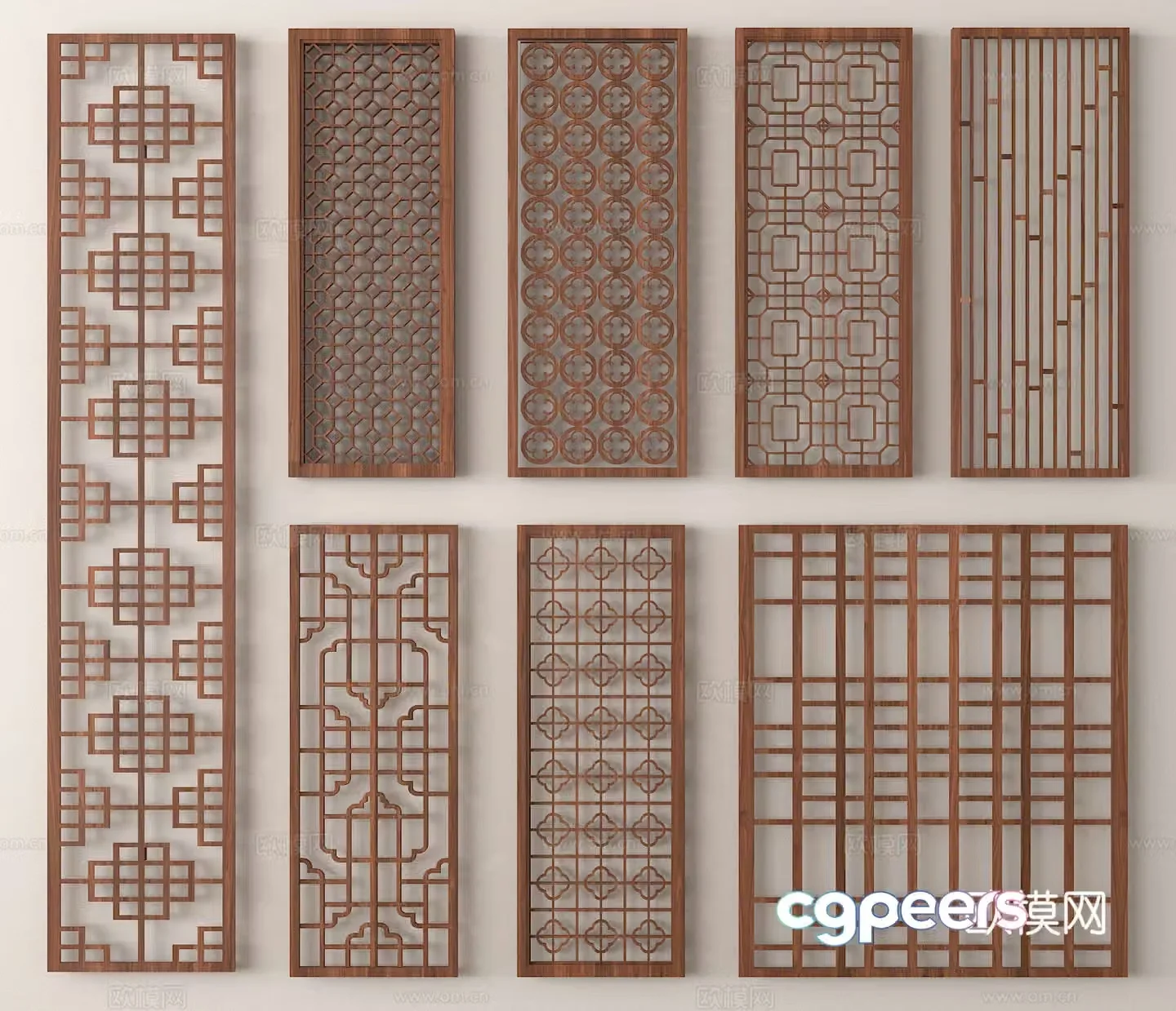 Partition Screen Grid Wooden Partition 3D Model