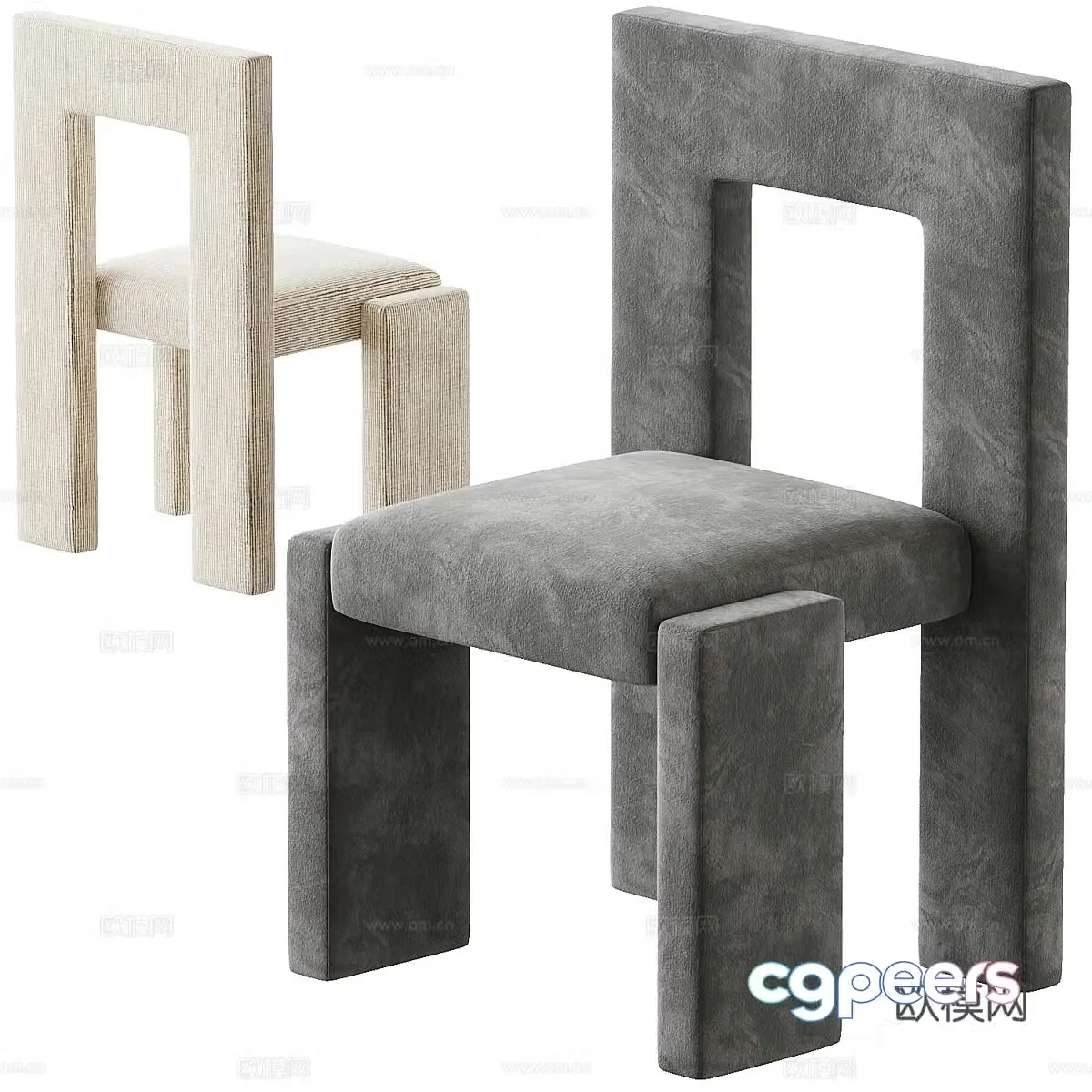 Modern Italian cream style fabric single chair 3d model