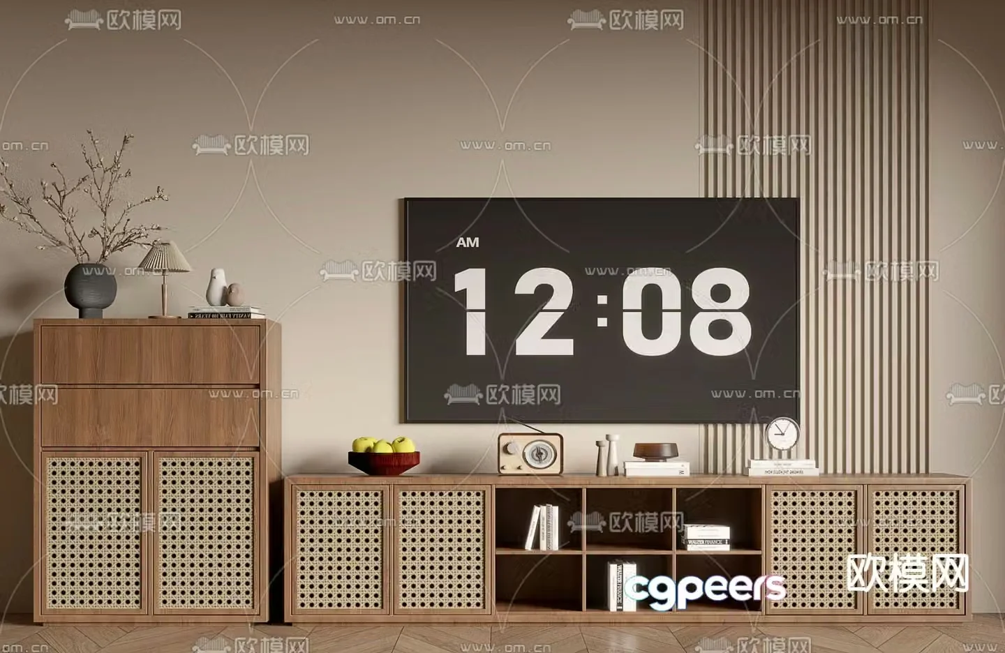Middle-aged TV cabinet side cabinet 3D model