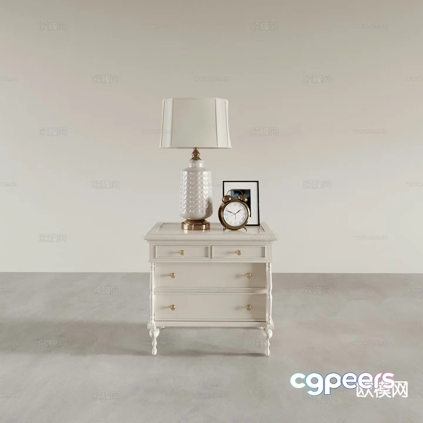French bedside table low cabinet 3d model