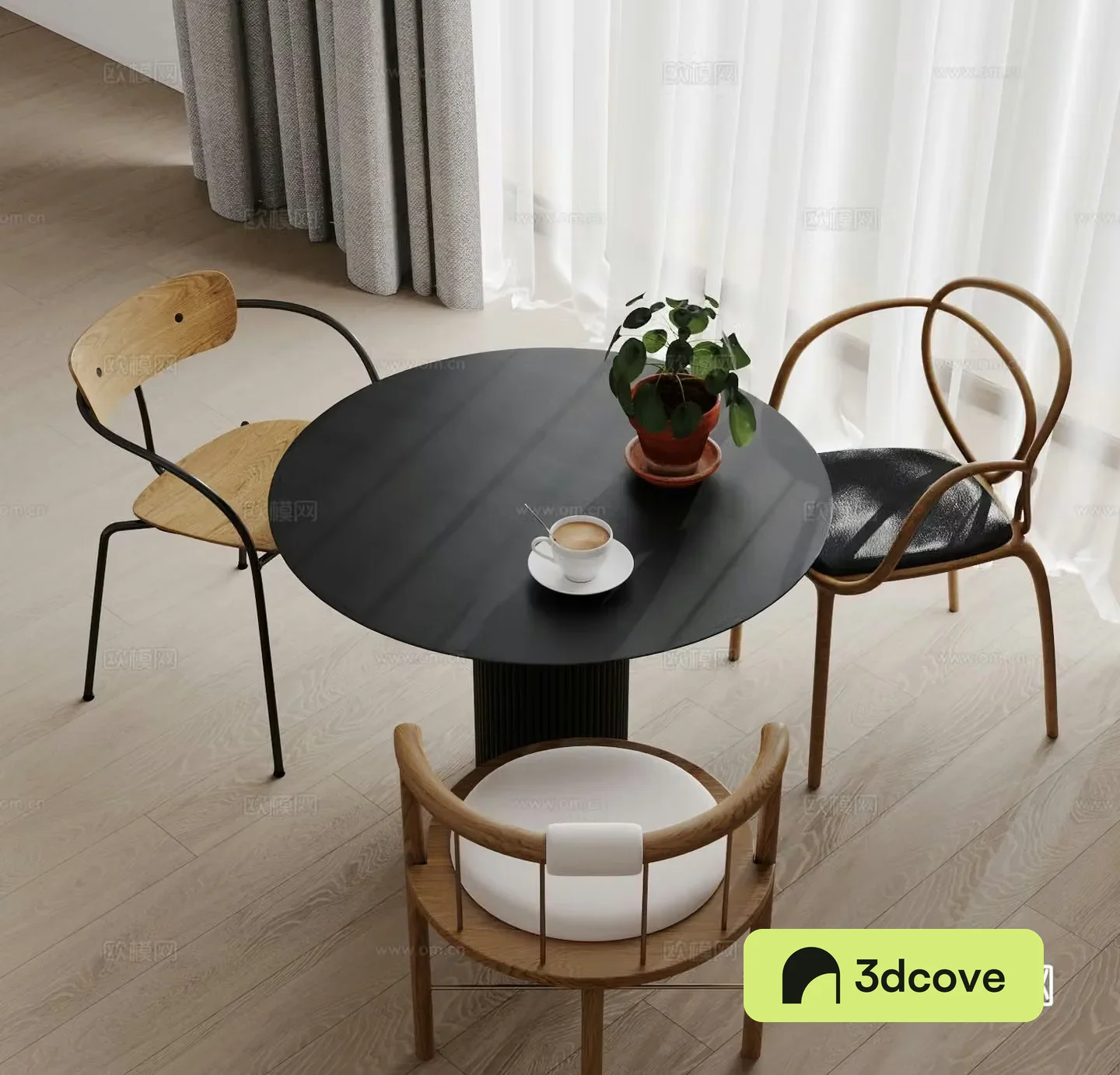Modern round dining table and chairs
