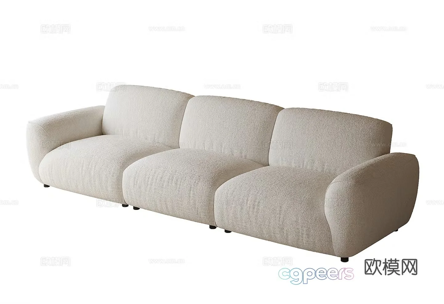 Cream style three-seat sofa 3D model