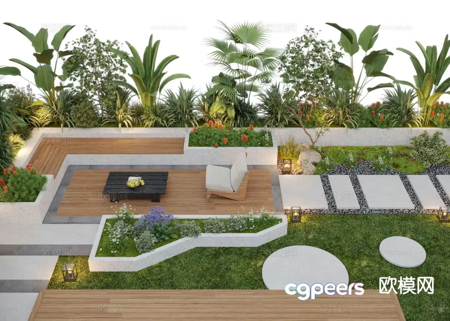 Courtyard landscape garden 3d model