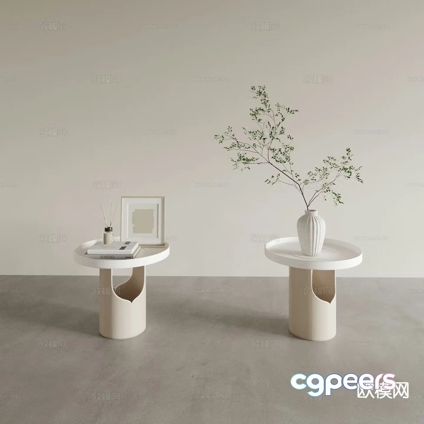 Cream style round table corner table square table square table 3D model