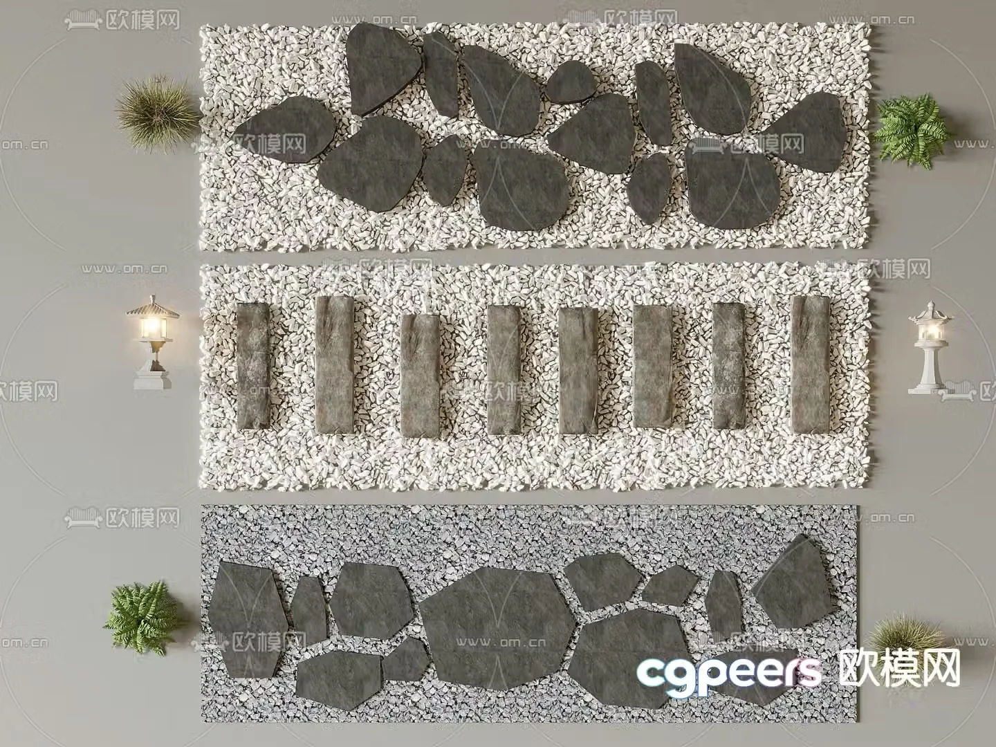 Black bluestone steps courtyard paving 3D model
