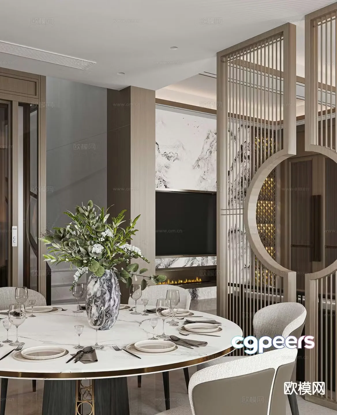 New Chinese dining table and chairs 3d model