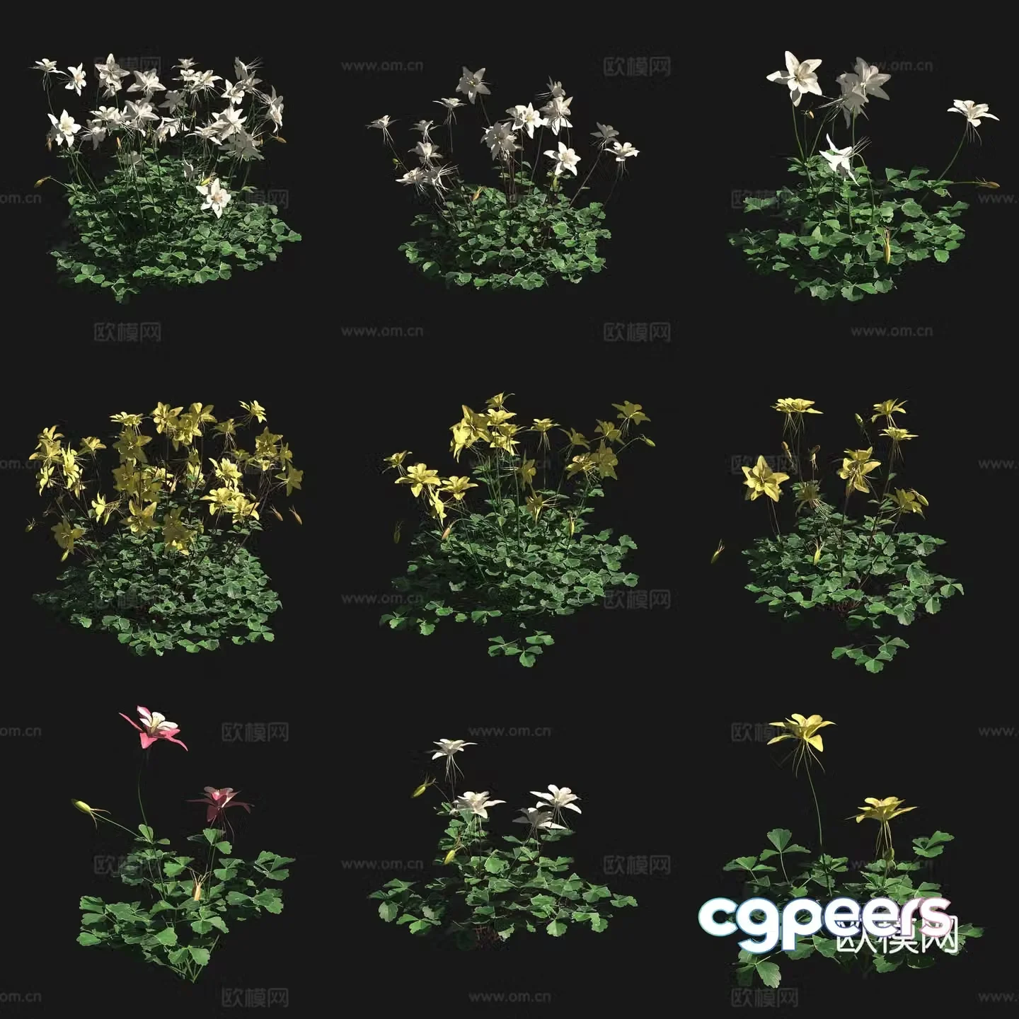 Blue Flowers and Flocks Flowers and Plants 3D Model