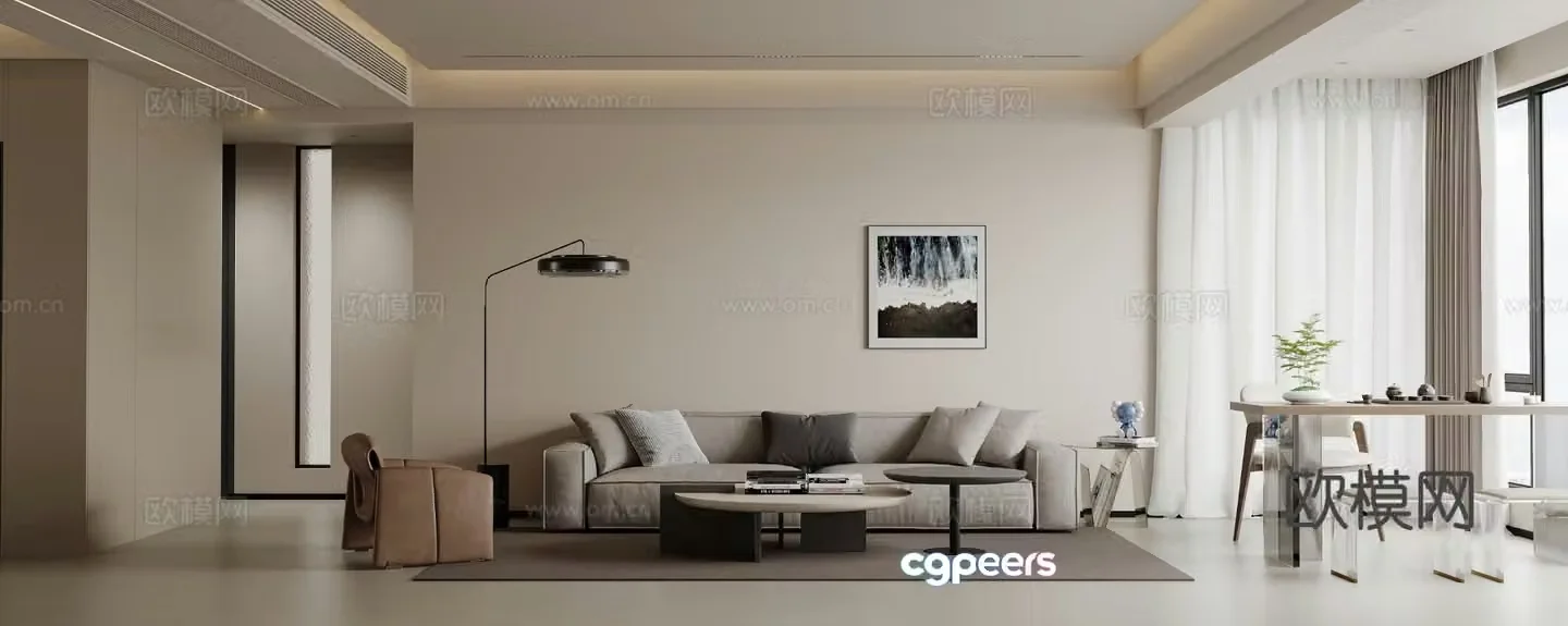Modern living and dining room 3d model