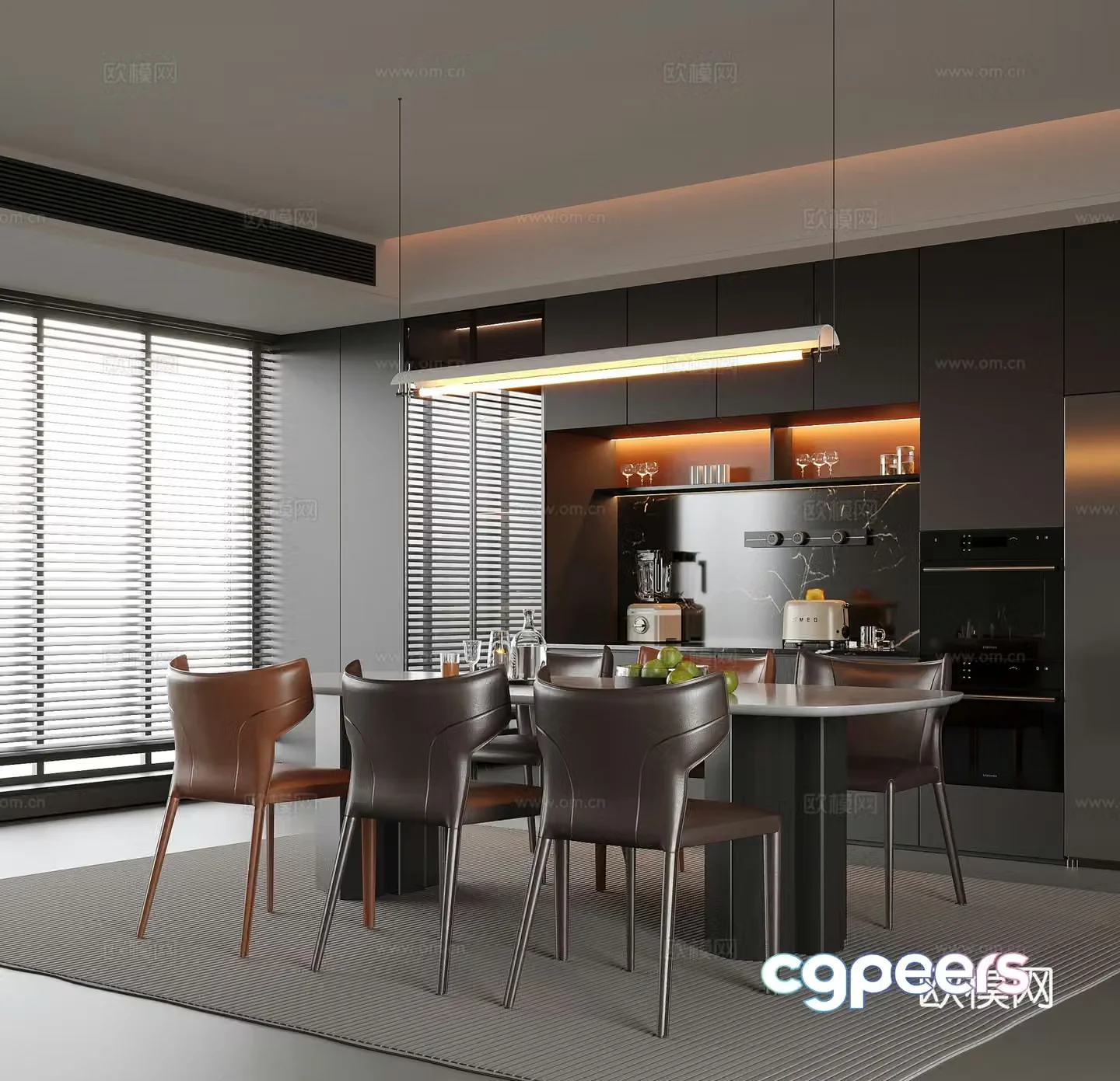 Modern restaurant sideboard wine cabinet dining table and chair 3d model