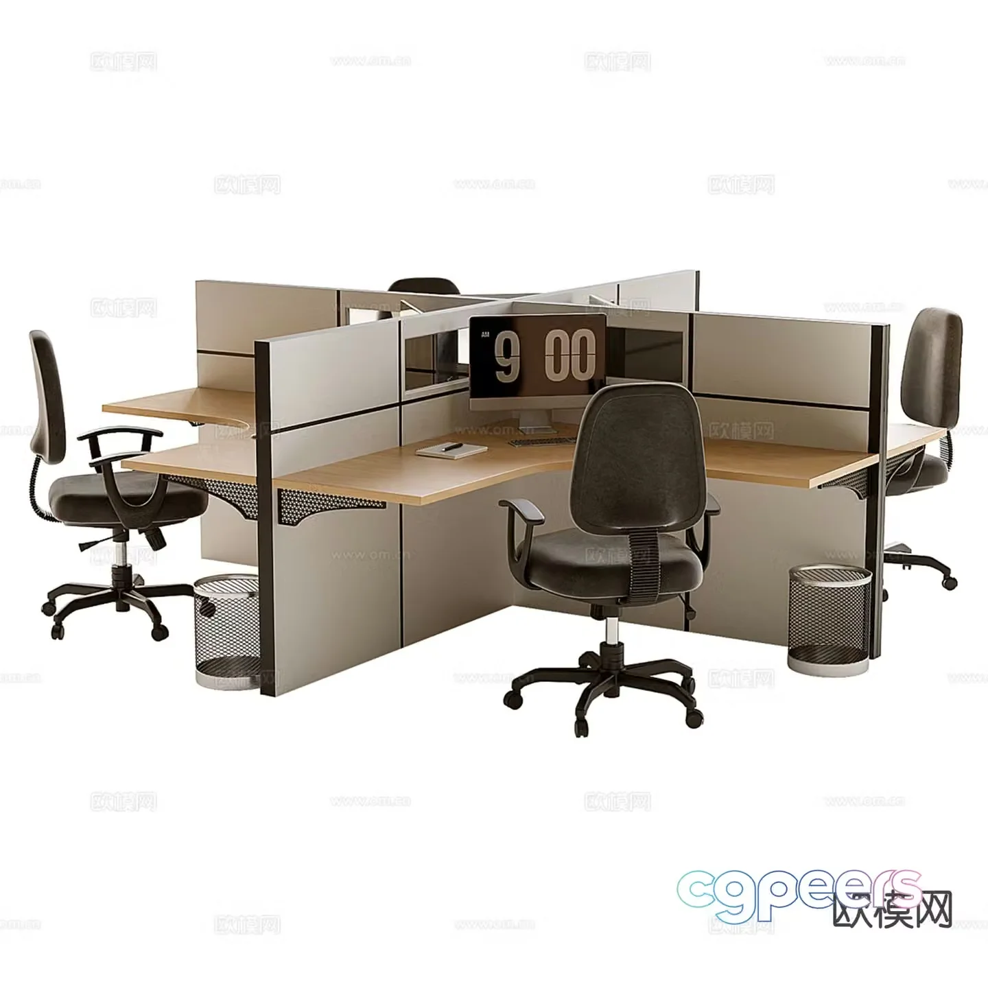 modern desk post workstation 3d model