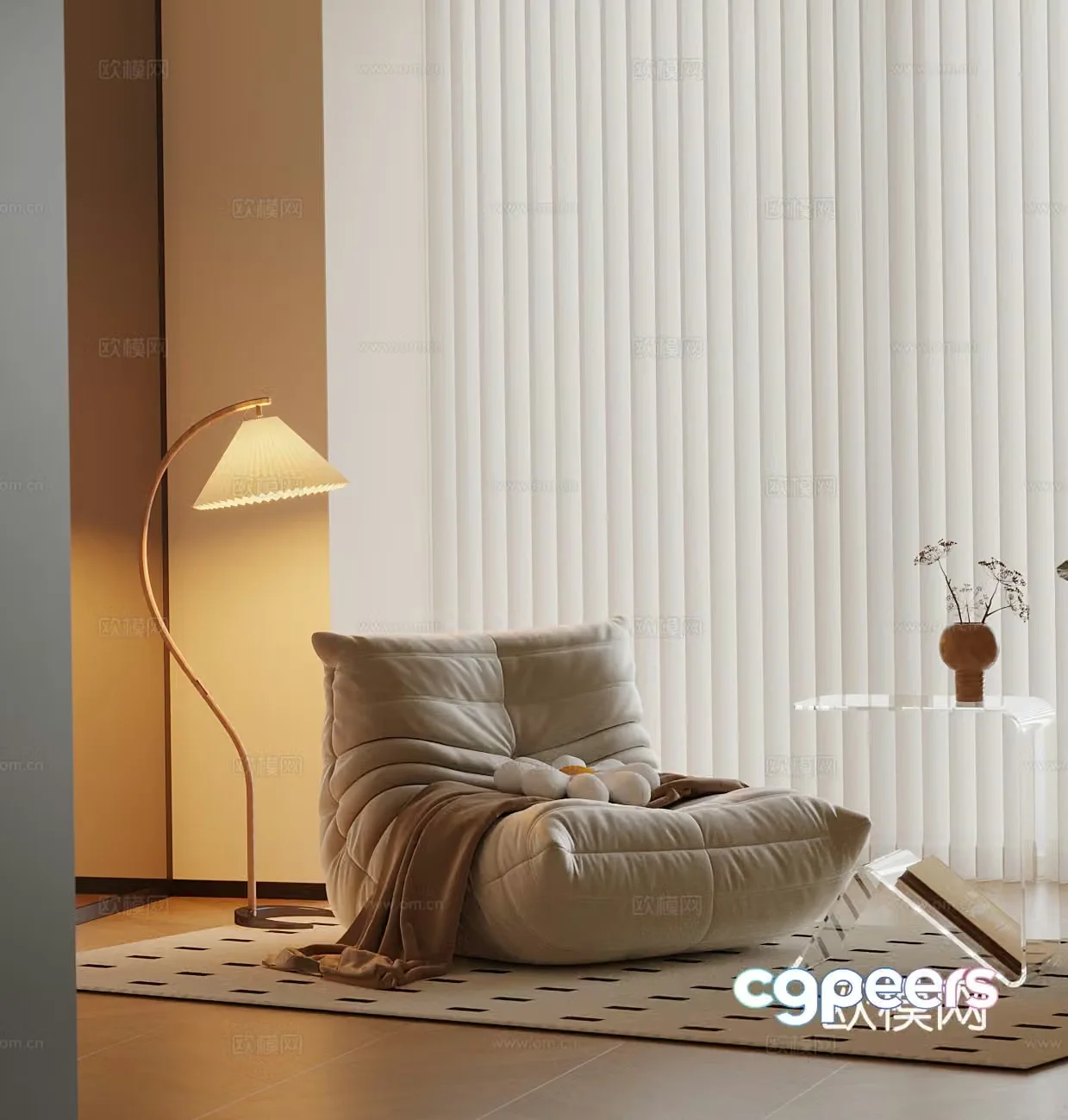 Modern lazy sofa casual sofa floor lamp 3d model