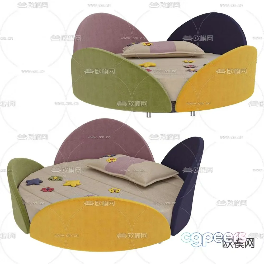 round bed children’s bed petal bed 3d model