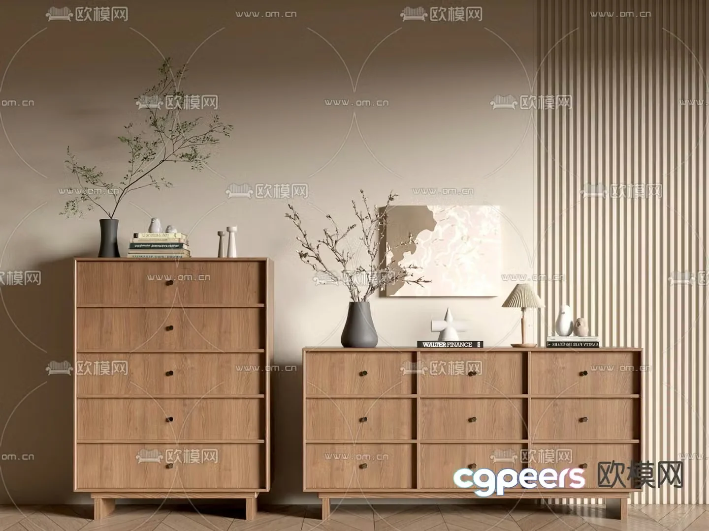 Wabi-Sabi Entrance Cabinet Drawer Cabinet 3D Model