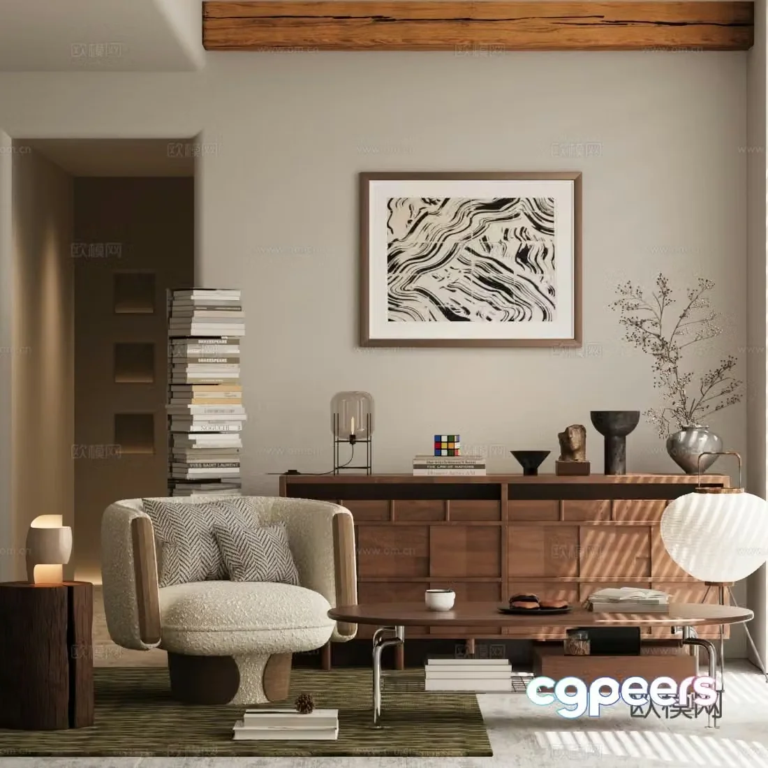 Washi leisure chair entrance cabinet 3d model