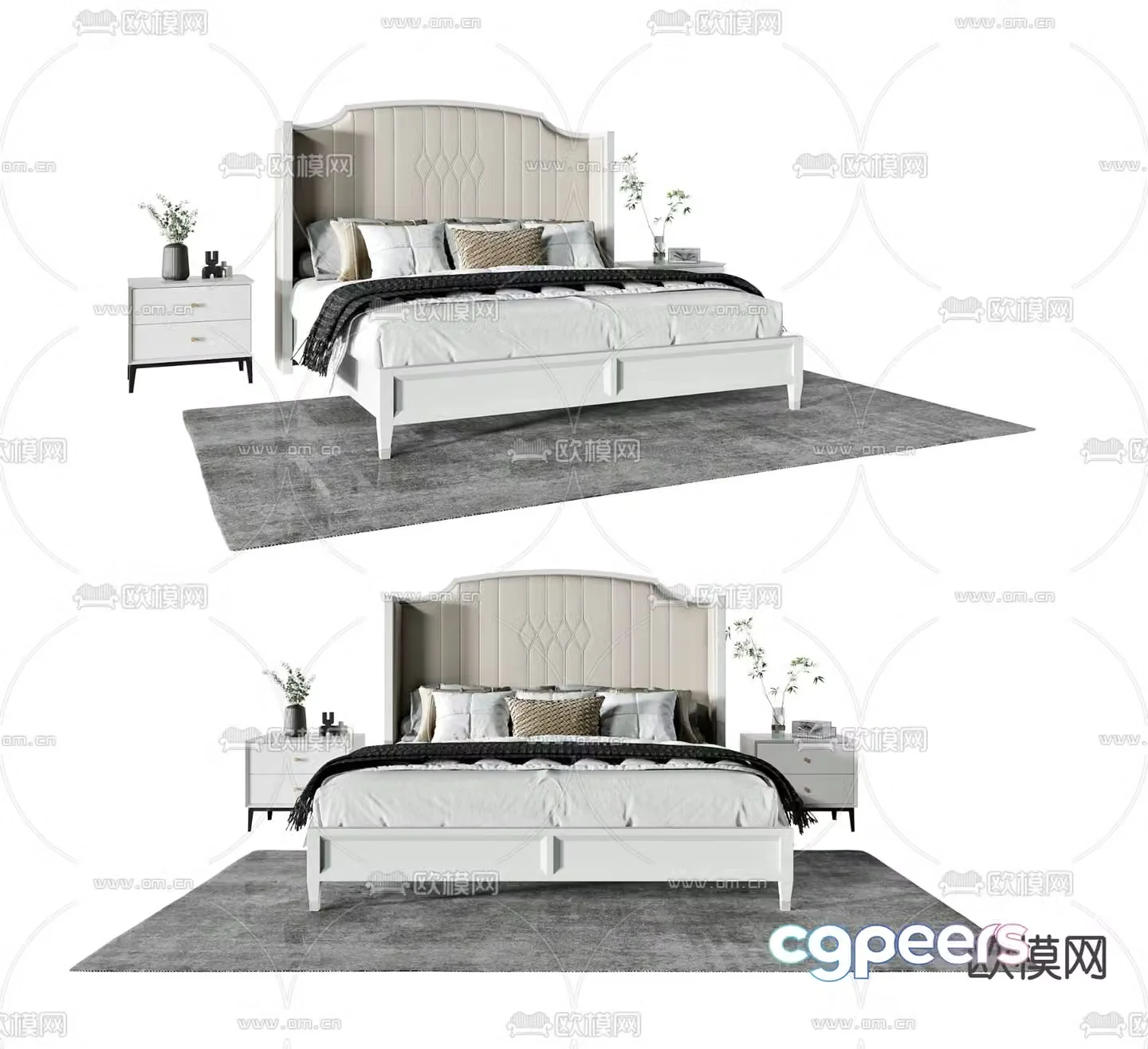 Simple European double bed 3d model