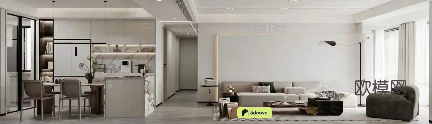 Modern minimalist living and dining room
