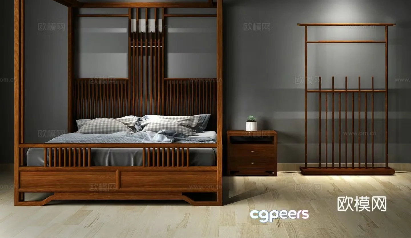 New Chinese style canopy bed double bed 3d model