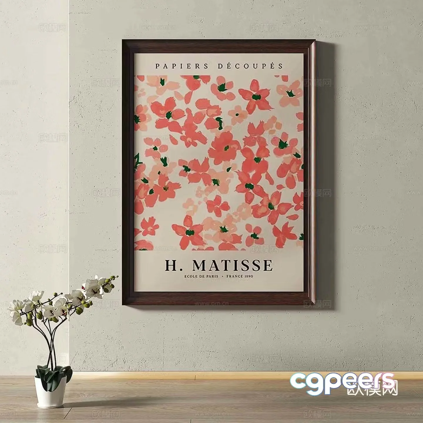 Middle-aged flower painting decorative painting 3d model
