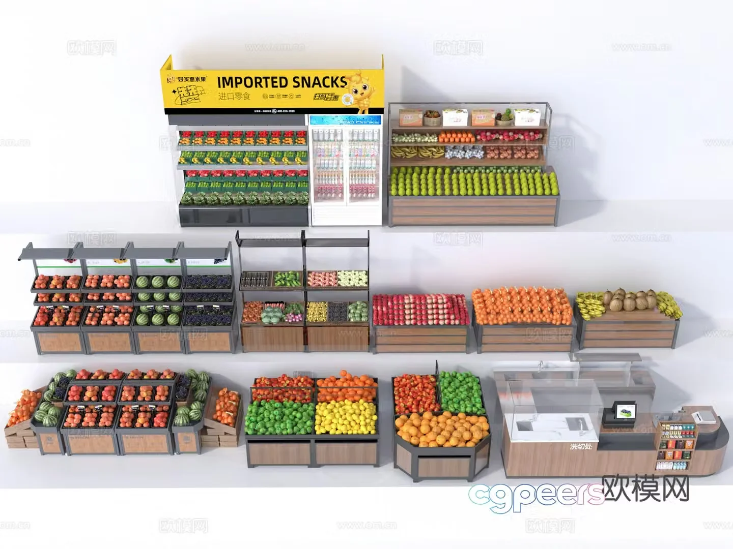 Fruit store shelves 3d model