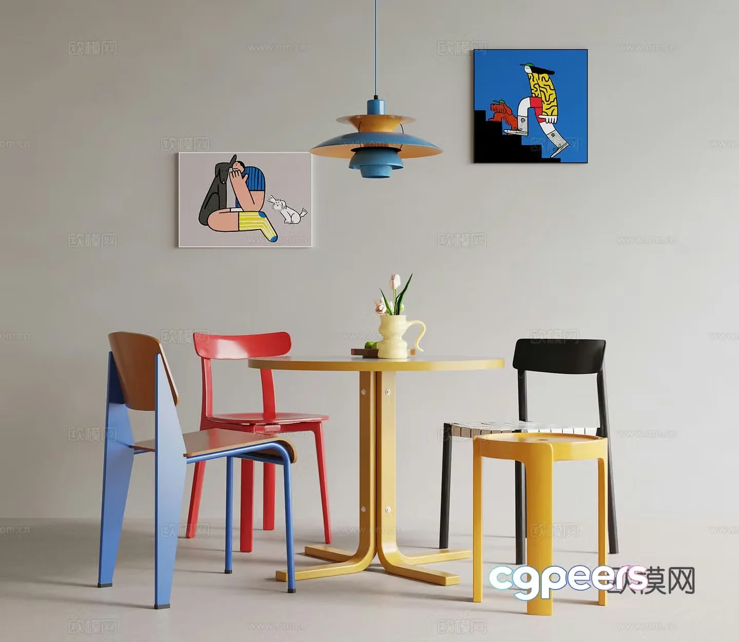 Modern table and chairs Table and chairs Dopamine casual table and chairs 3d model