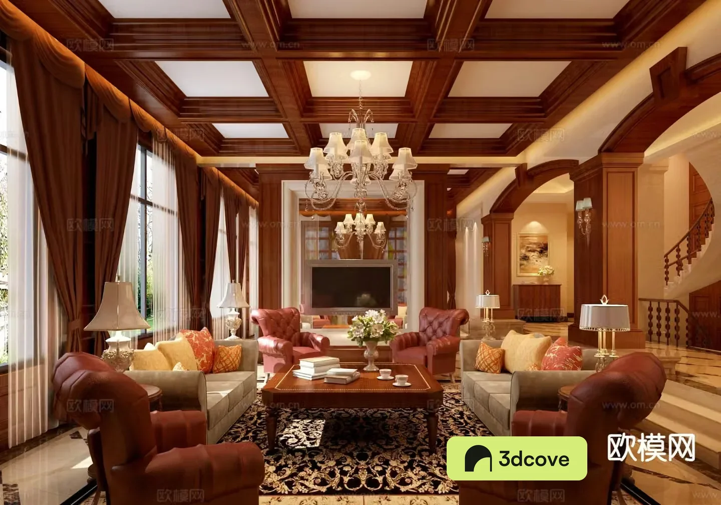 American villa living room