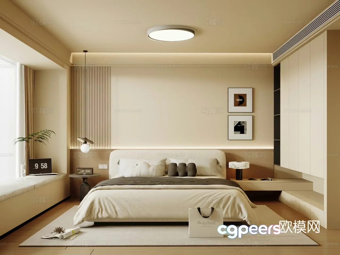 Creamy Bedroom Bathroom Window Bedroom 3D Model
