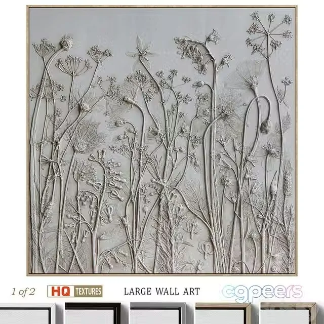 3ds Max Free – Textural Plaster Wildflowers Boho Wall Art C-508