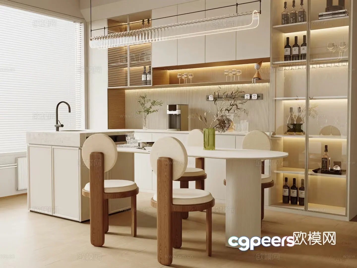 Modern medieval home restaurant island restaurant 3d model