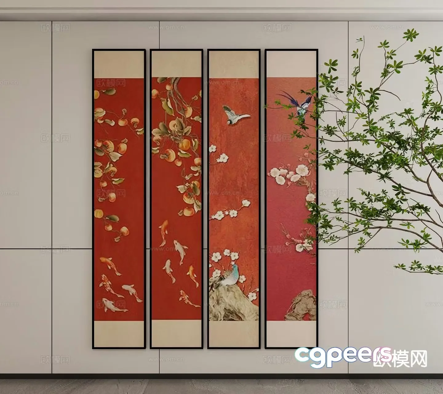 New Chinese style decorative painting art painting hanging painting 3d model