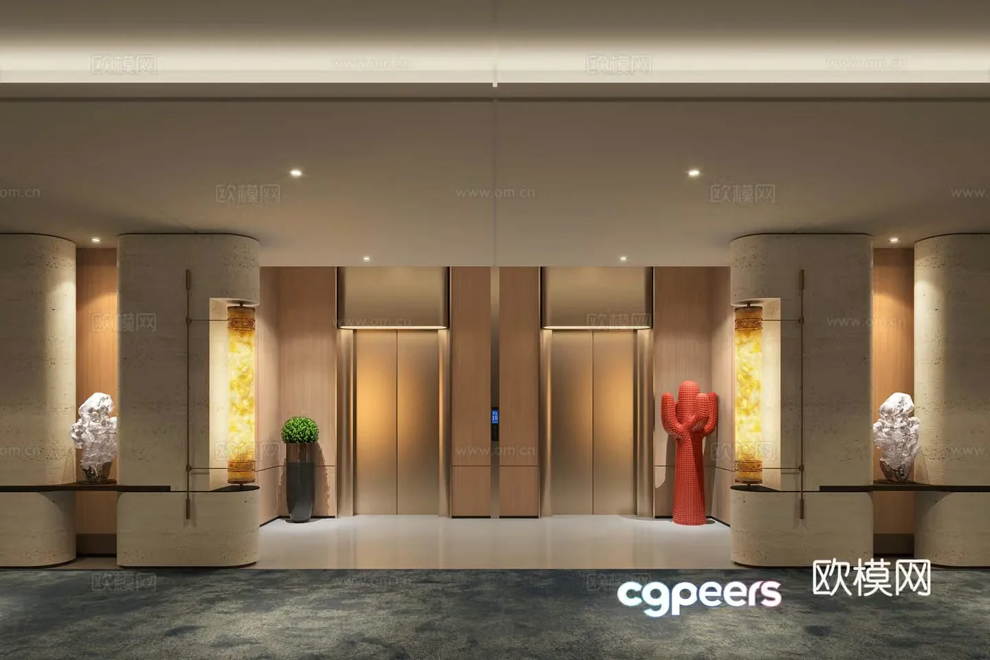 Modern hotel elevator hall club elevator hall 3d model