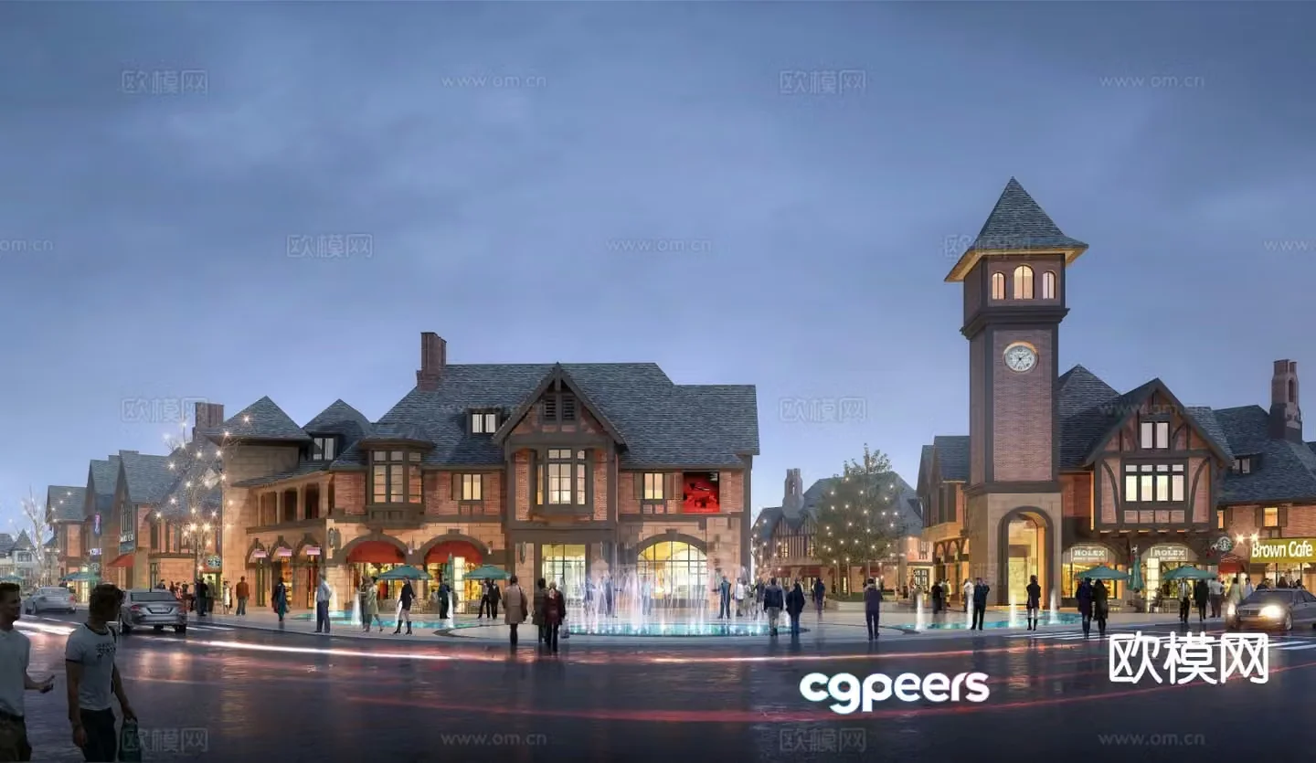European-style commercial street pedestrian street town 3D model
