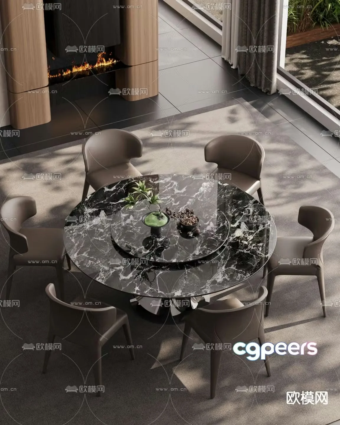 Italian dining table and chairs Round dining table 3D model