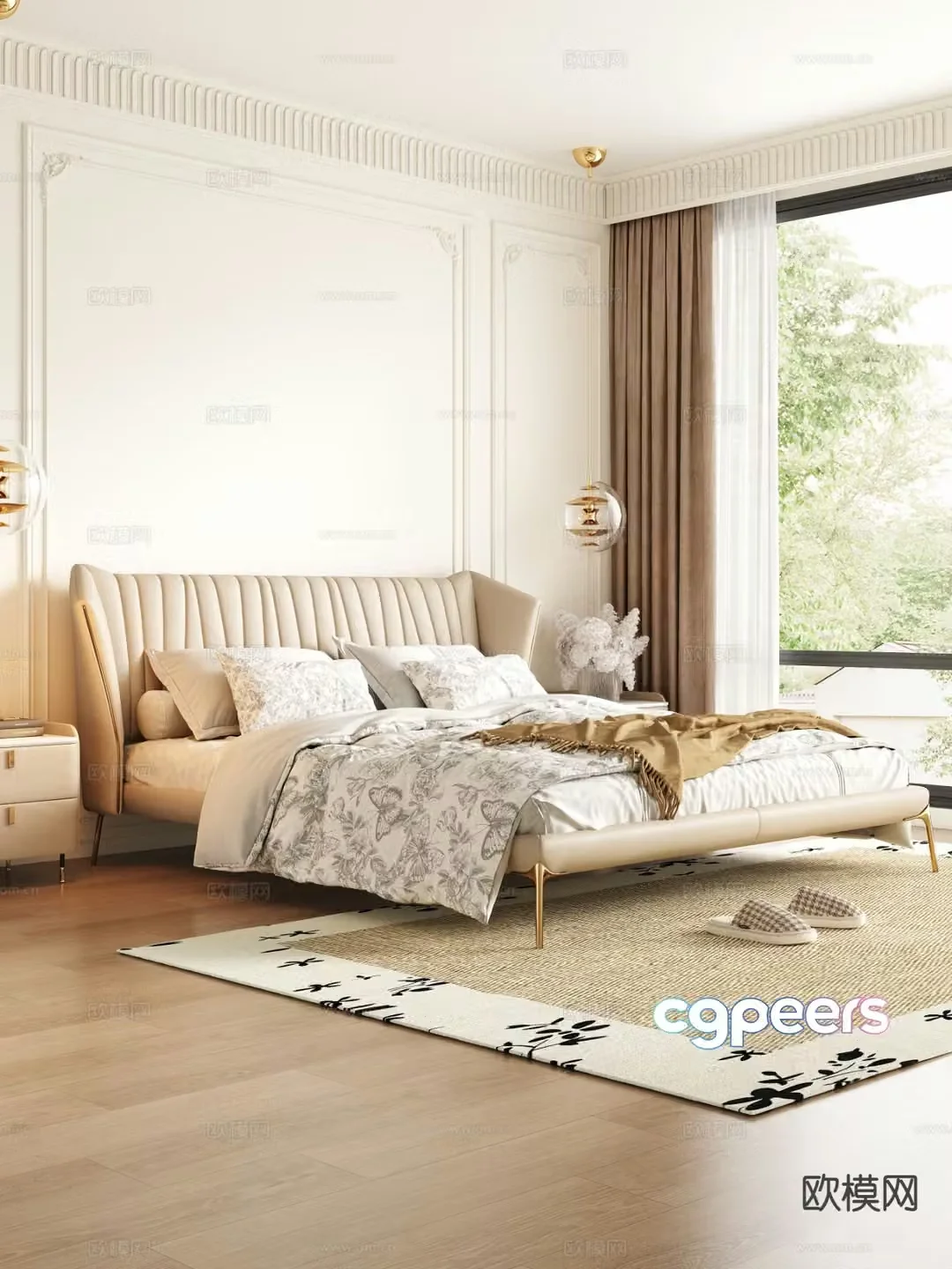 French double bed 3d model