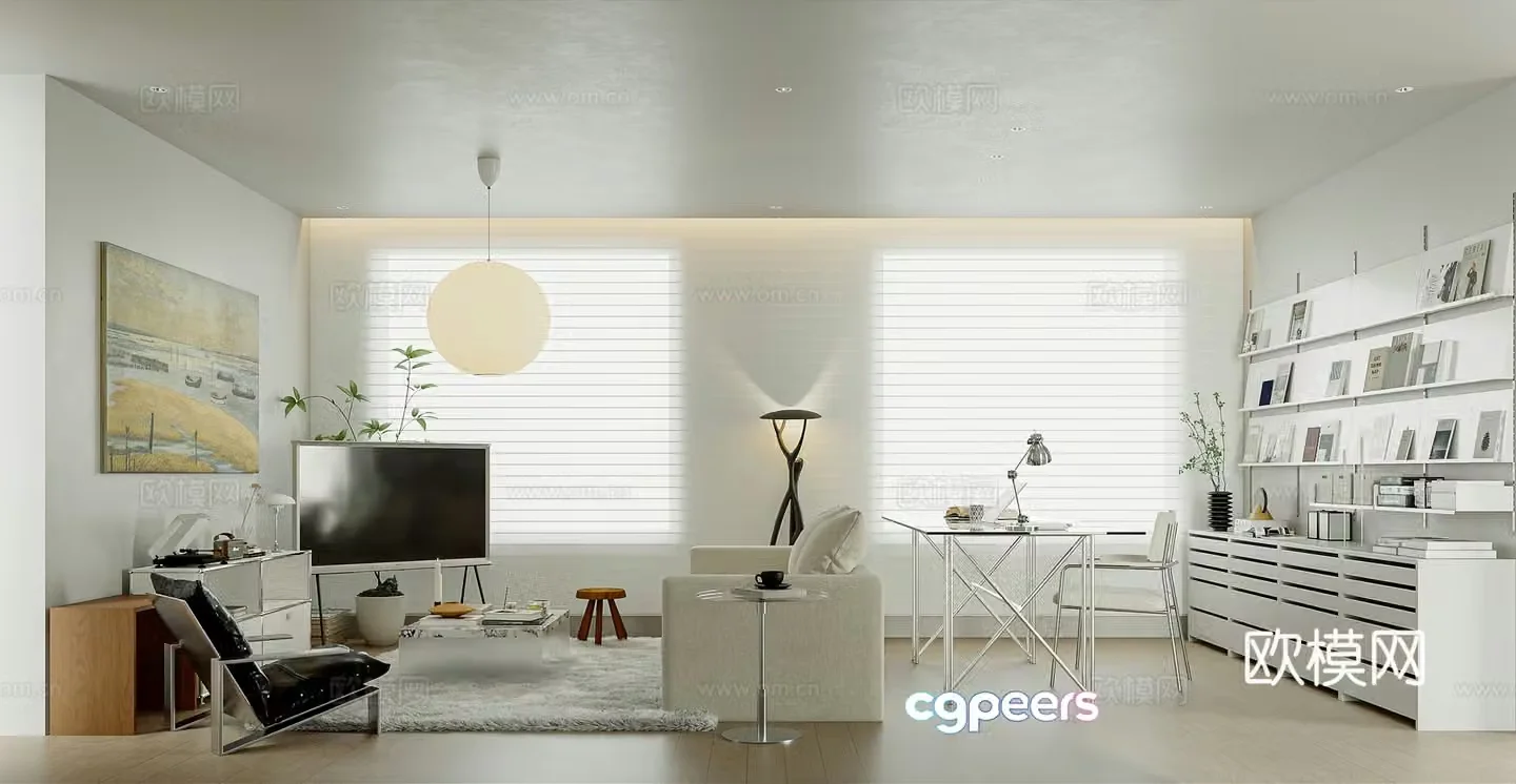 Modern minimalist living room mobile TV metal furniture Marshall speaker living room without lights 3D model