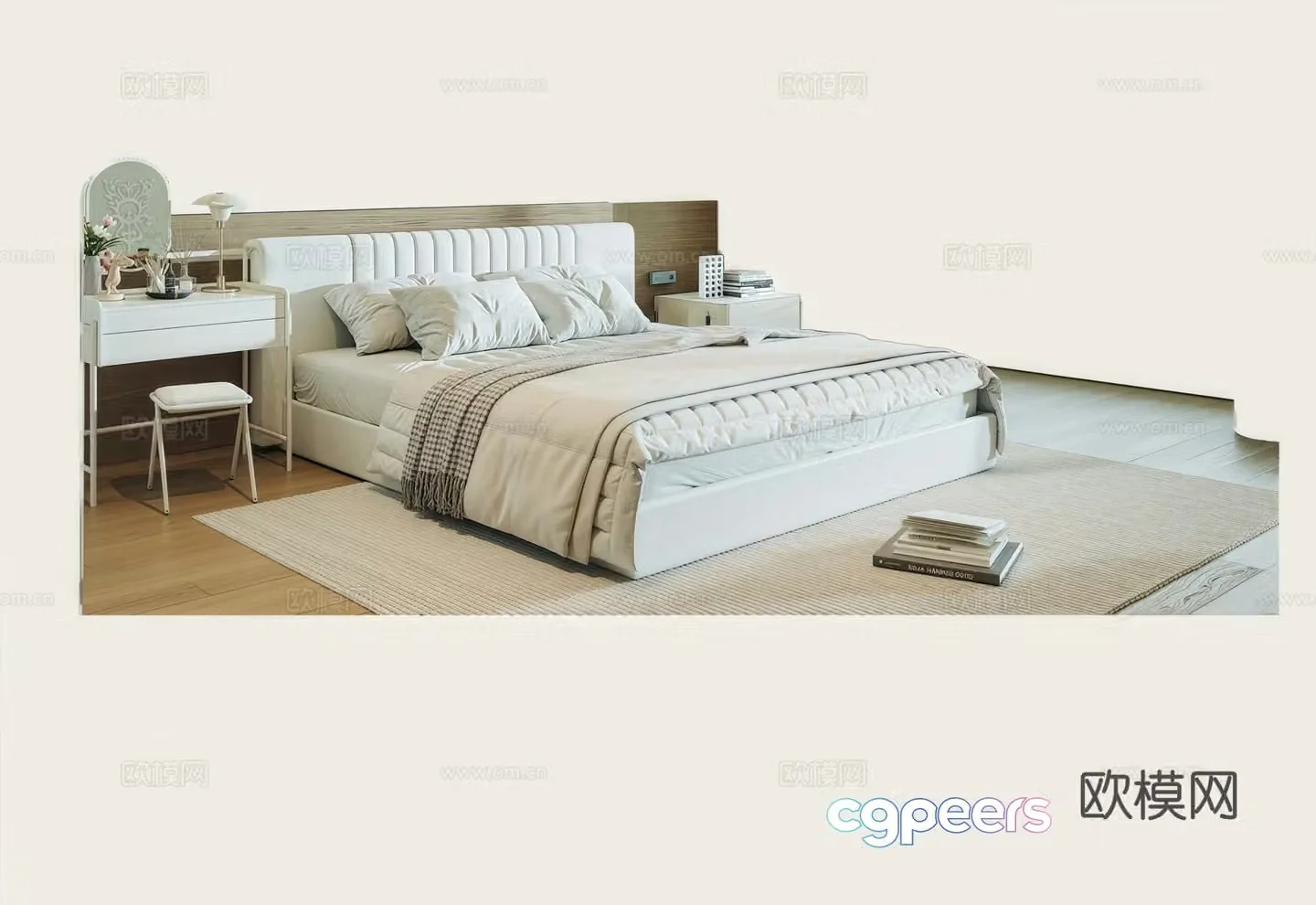 Modern minimalist double bed dressing table bedside table 3d model