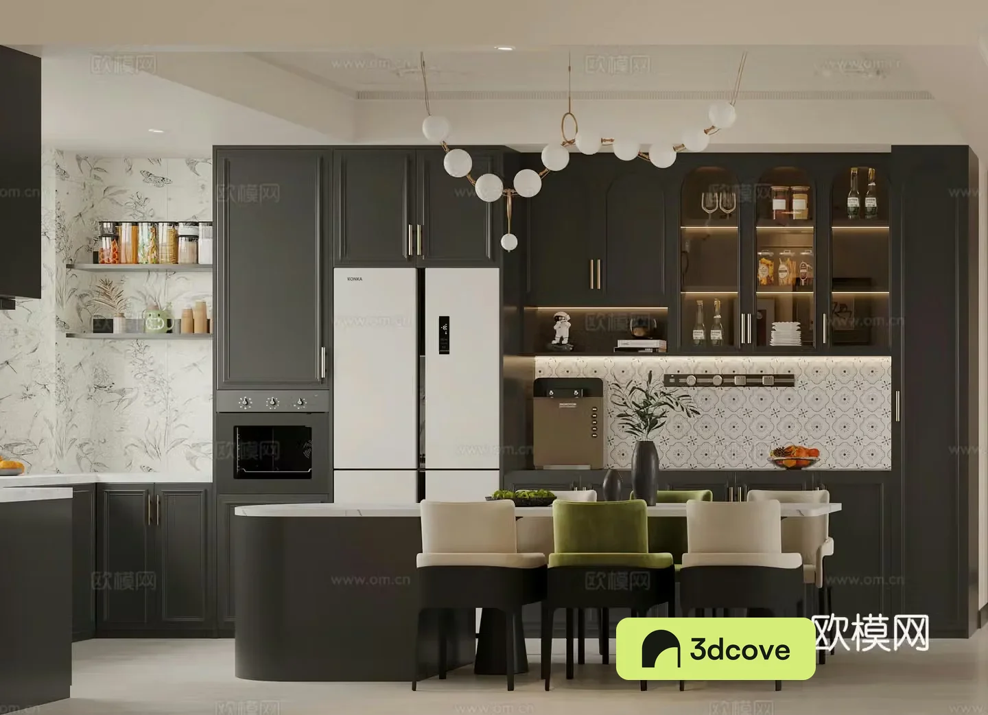 French restaurant wine cabinet refrigerator island open kitchen western kitchen American retro restaurant