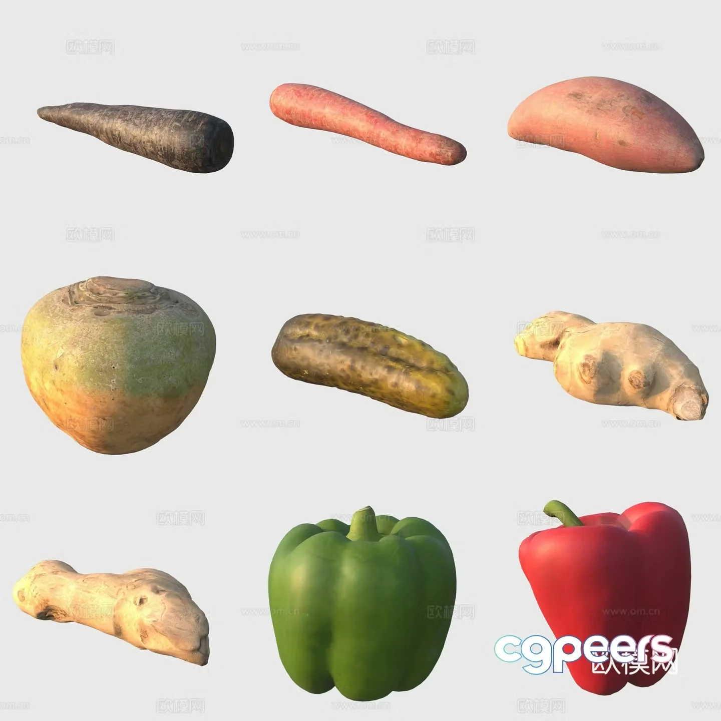 Vegetables carrots ginger peppers sweet potatoes cucumbers 3d model
